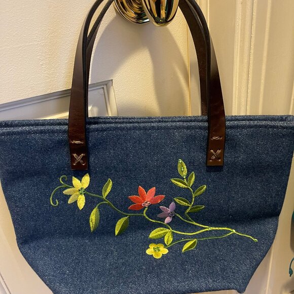 Mena denim small purse with leather handles - Picture 1 of 7